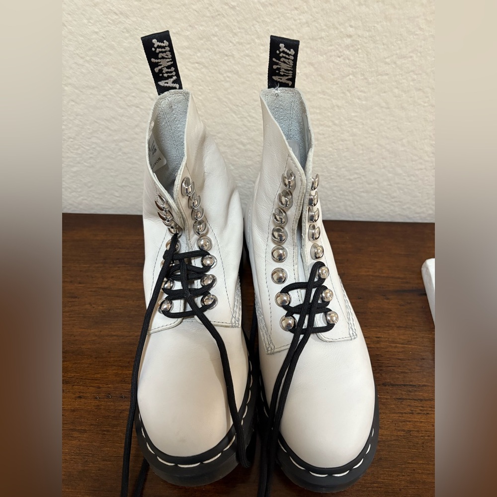 Dr Martens cream and black lace up combat boots